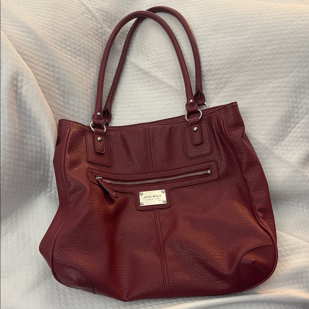 Nine West Wine Red Leather Tote Bag